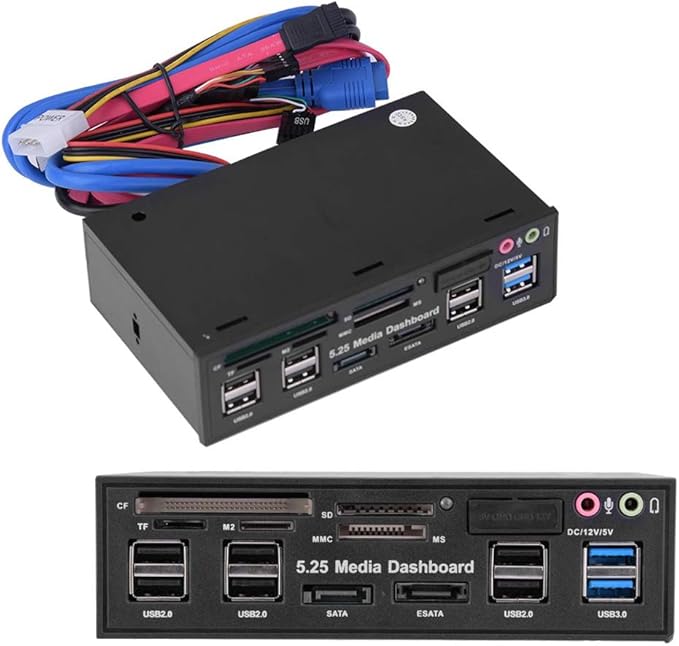 Internal Card Reader, 5.25inch Media Dashboard Front Panel Audio, All-in-1 Card Reader with USB3.0/2.0 HUB eSATA SATA Multi Card Reader(M2 / TF/SD/MMC/MS/CF)