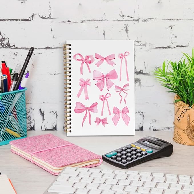 dvhdajed Coquette Pink Bow Spiral Notebook, Preppy Girly Journaling Notebooks, Preppy Bow Spiral Journal for Girls Women Teen Girls, Pink Girly Office School Supplies Gifts, 5.5x8.3 In