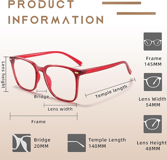 MACJERO Oversized Square Blue Light Blocking Glasses for Women Men, Anti-Fatigue Computer Monitor Gaming Glasses Reduce Eye Strain(Pearl red)