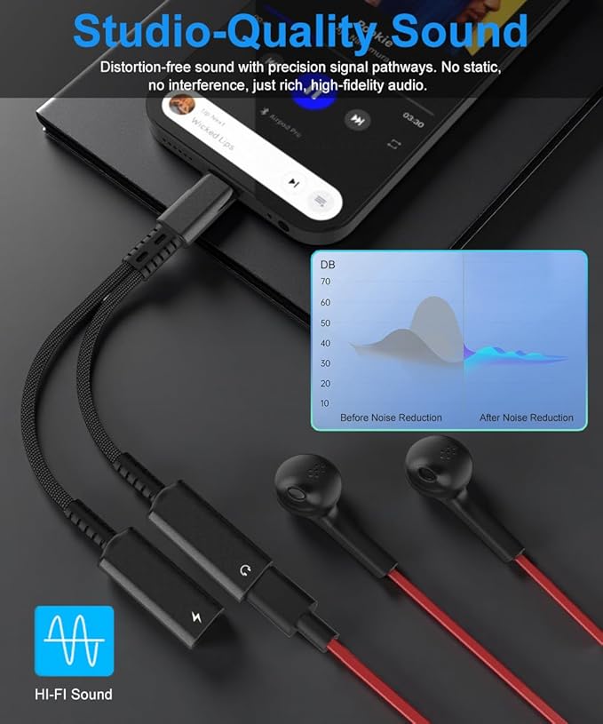 USB C Splitter, Dual USB C Headphone Jack Adapter and Charger, 2in1 Type C Audio Adapter with PD 60W Fast Charging Dongle Cable for iPhone 16 15 Pro Max Plus, Samsung Galaxy S25 S24 Ultra More USBC