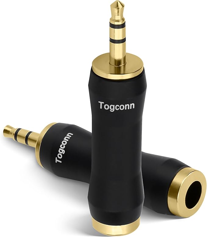Togconn 1/8 Inch to 1/4 Inch Adapter 2 Pack, 3.5mm TRS Stereo Male to 6.35mm Quarter Inch Female Jack Plug Gold-Plated Pure Copper Audio Converter Connector Premium Quality Series