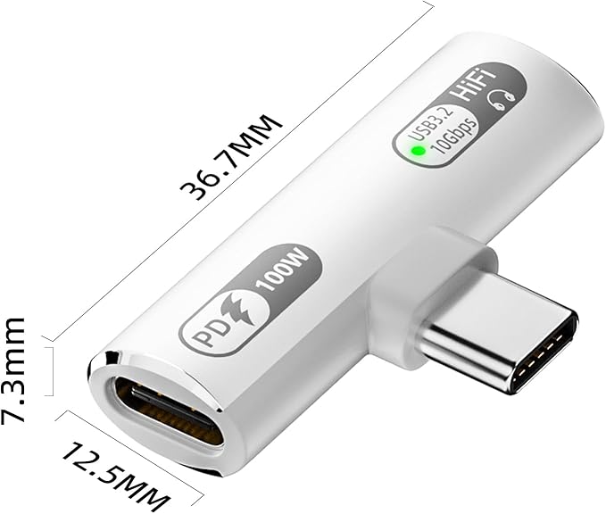 USB C Splitter with 100W Fast Charging, Dual USB C Headphone and Charger Adapter Dongle for iPhone 16/15 Series, iPad, MacBook, Galaxy S24/S23 and More (White)