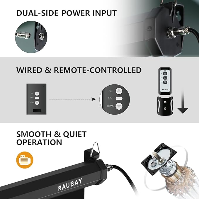 RAUBAY Motorized Pull Down Black Screen Backdrop - 78.7" x 86.6" Collapsible Wall-Mount Background for Professional Video Production, Photography Studio, Video Conferencing and YouTube, TikTok Creator