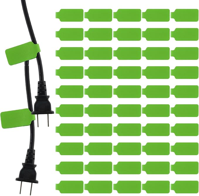 50 Pieces Cord Labels Self-Adhesive Nylon Cable Labels Tags Waterproof Wire Cable Tags or Electronics Office Computers Management and Identification (Green)