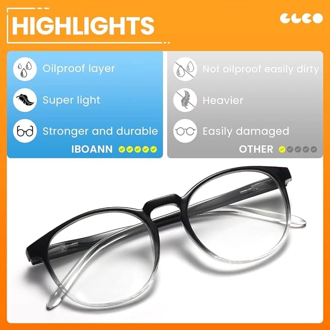IBOANN Blue Light Glasses for Woman/Men, Fashion Blue Light Glasses Men, Fake Glasses Help Reduce Screen Fatigue