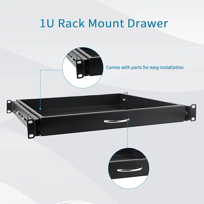 Rack Drawer, Rack Mount Drawer Designed for 19-inch Network Equipment, Servers, AV Racks, or Cabinet Enclosures. Sliding and Lockable Server Rack Drawer Features Cable Management Holes (1U)