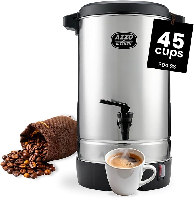 Commercial Coffee Maker 45-Cup Large Coffee Urn with Percolator Coffee Pot Electric 6.9L Stainless Steel Fast Brew Hot Water Dispenser for Tea Catering Events Home Office Easy Cleaning