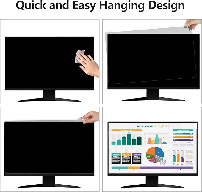 Pozlle 32 Inch Hanging Computer Privacy Screen Protector Shield Compatible for 16:9 Widescreen Desktop Monitor - Anti-UV & Blue Light Filter - Hanging Design for Easy On/Off