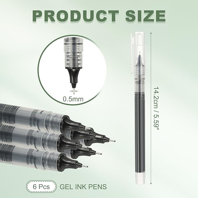 PATIKIL 6Pcs Colored Gel Ink Pens, 0.5mm Extra Fine Point Smooth Writing Japanese Quick Drying Liquid Ink Rollerball Pens for Office Stationery Classroom Teachers, Black