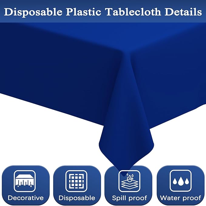 WNINK 2 Pack Royal Blue Tablecloths Disposable Table Covers 54" x 108" Table Cloths for BBQ Birthday Picnic Bridal Shower Wedding Plastic Table Cloths for Parties Fits 6 to 8 Foot Rectangle Tables