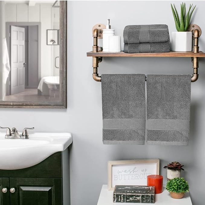 PUPOPIK 2 Pack Hand Towels for Bathroom (14 x 30 Inch)-100% Cotton Hand Towel, Highly Absorbent and Quick Dry Face Washcloth, Home Soft Premium Towel for Hotel, Bath, Kitchen and Spa(Gray)