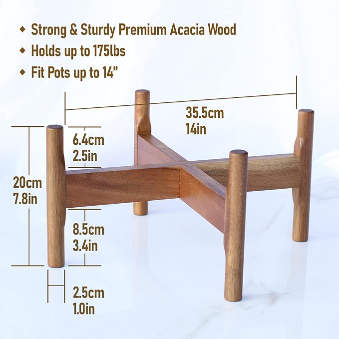 Macaw on Kapok Wood Plant Stand - Fits 8 10 12 to 14 inch Plant Pot - Acacia Solid Wood - Planter Stands for Indoor Plants - Outdoor Planter Large - Modern Plant Holder - Mid Century Plant Stand - Flower Pot Stand