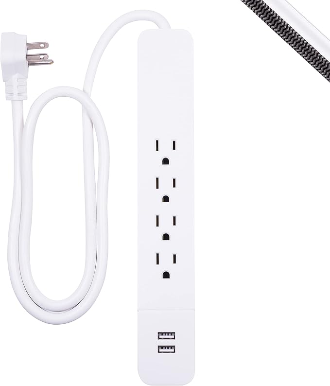 GE 4-Outlet Surge Protector, 2 USB Ports, 3 Ft Power Cord, 560 Joules, Flat Plug, Automatic Shutdown Technology, Circuit Breaker, Warranty, ETL Listed, Black, 37212
