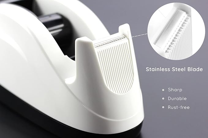 BeeChamp Heavy Base Nonskid Desk Tape Dispenser One-Hand Dispensing (White)