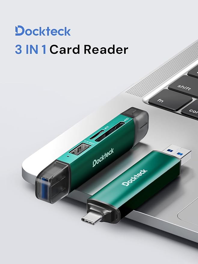 Dockteck SD Card Reader, 5G Super Speed USB3.0 SD/TF Card Reader, 3-Slot USB A/C to SD/Micro SD/USB A Memory Card Reader for UHS-I SD/Micro SD/SDHC/SDXC/MMC, Support OTG for Plug&Play,Green