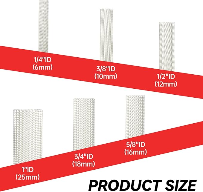 Braided Fiberglass Sleeve, 10ft High Temp Cable Sleeve, Flexible Cable Management Cable Protector for Car Wire Loom Protection (White, 3/8")