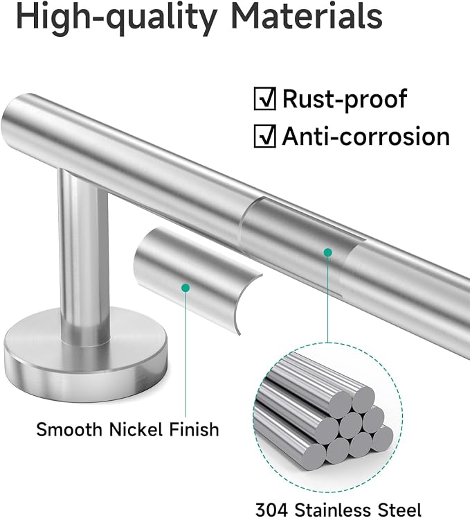 USHOWER Brushed Nickel Towel Bar, 24-Inch Towel Rack for Bathroom Wall Mounted, Thicken SUS304 Stainless Steel Towel Rod Modern Home Decor (Total Length 26-Inch)