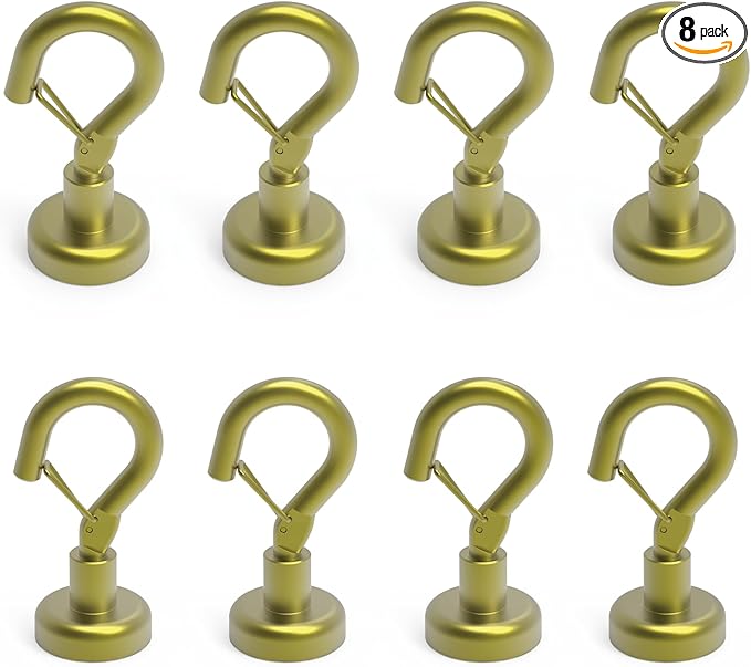 Ant Mag Magnetic Hooks Heavy Duty with Snap 22lbs Strong Gold Magnet Hooks Great Hanging for Refrigerator, Cruise Cabin, Grill, Wreath,Kitchen,Office 8 Pack