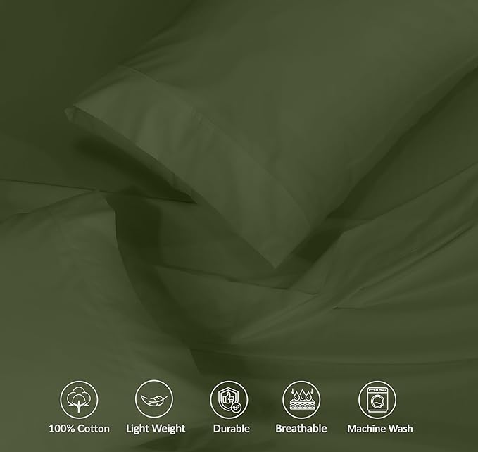 RUVANTI 100% Cotton King Size Sheets Set, 4 Pieces, Soft & Breathable Percale Weave Bedding, Deep Pocket 16", Hotel Standard, Crisp Cool Feel, Durable, Perfect Dyed Bed Sheet, Chive