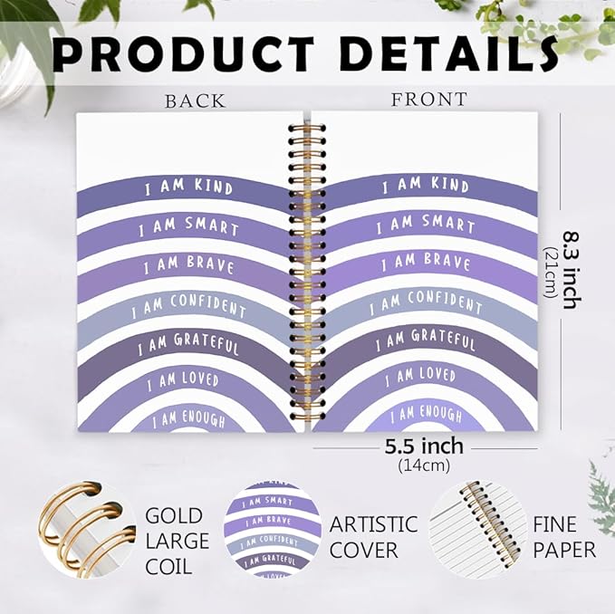 dvhdajed I Am Kind Positive Spiral Notebook, Motivational Journaling Notebooks, Purple Inspirational Spiral Journal for Girls Women, Positive Affirmations Gifts Office School Supplies, 5.5x8.3 In