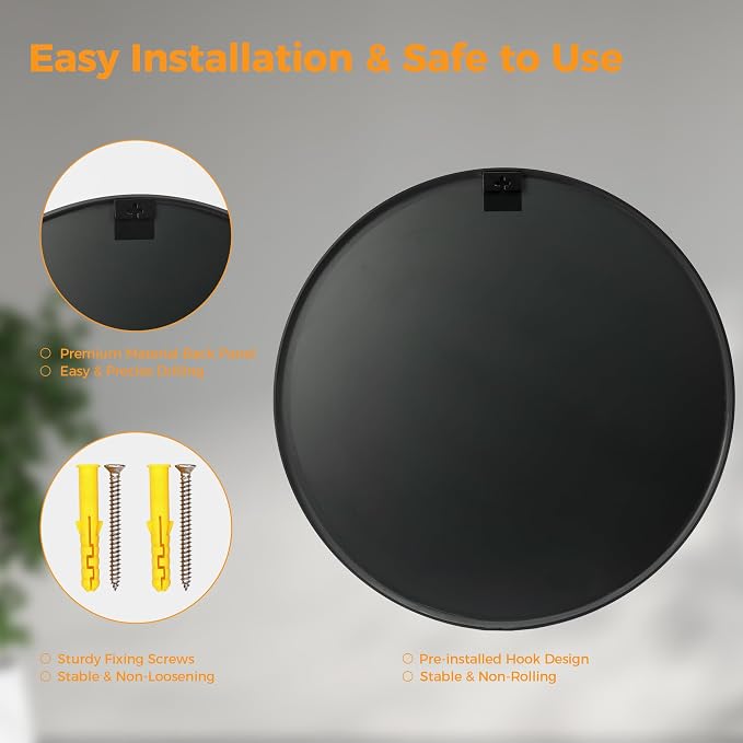 Sweetcrispy Round Bathroom Mirror for Over Sink, 28 Inch Wall Mounted Vanity Mirror with Matte Metal Frame, Decor for Bathroom, Entryway, Bedroom, Black