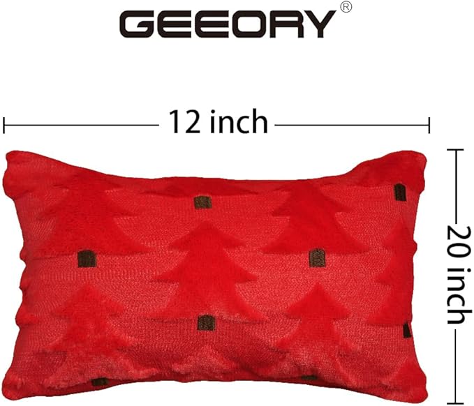 GEEORY Christmas Pillow Covers 12x20 Inch Set of 2, Christmas Decorations Xmas Tree Soft Plush Fluffy Faux Fur Decorative Throw Pillows Farmhouse Winter Cushion Case Red Brown GC035-12