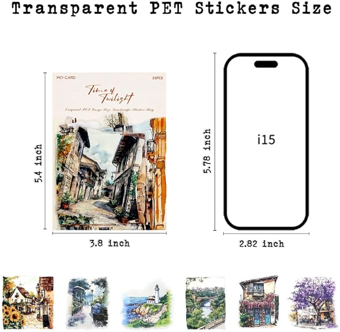 Dwpetzo 90 Pieces Large Seasons Scenery Stickers for Journaling, Watercolor Sylte Transparent PET Stickers for Scrapbooking, Junk Journal Supplies, Collage, Scrap Book, DIY Crafts Arts