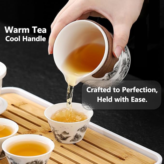 Portable Chinese Kung Fu Tea Set with Removable Infuser - 6 Cup Ceramic Travel Tea Set for Home, Office, or Outdoor Use