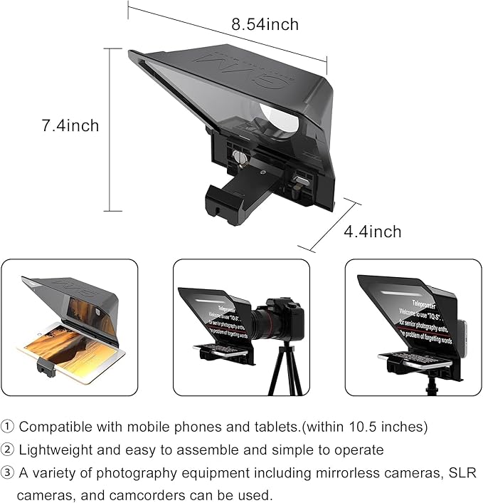GVM Teleprompter Portable for iPad, Tablet, Smartphone & DSLR Cameras, Teleprompter Kit with Remote Control & Flexible Holder, teleprompter for Smartphone APP Compatible with iOS/Android