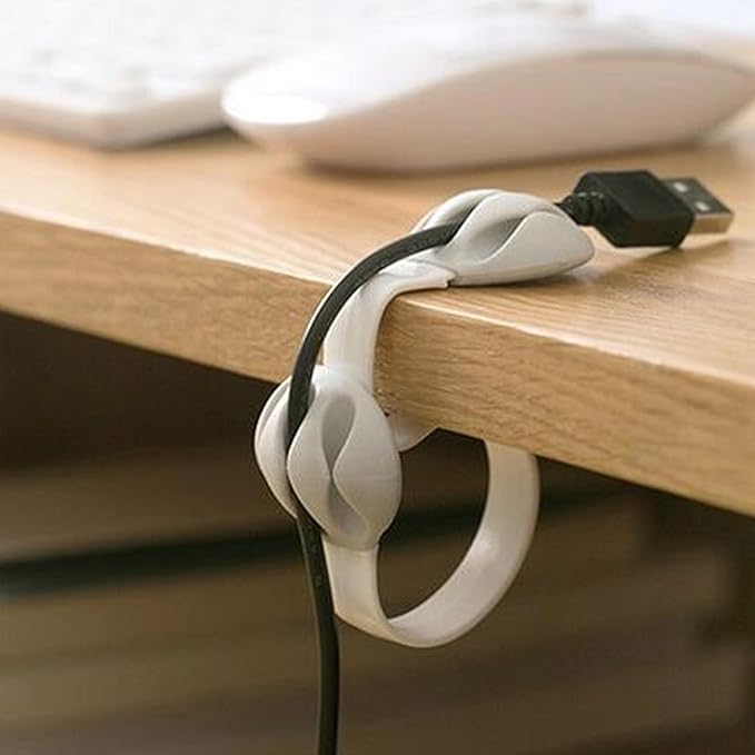 Coralpearl Desk Cable Drop Clips Non-Adhesive, Table Cord Stay Holder Weighted, Small Wire Management Clamp Removable, Silicone Tidy Organizer Keeper for Phone Computer Chargers (2 White)