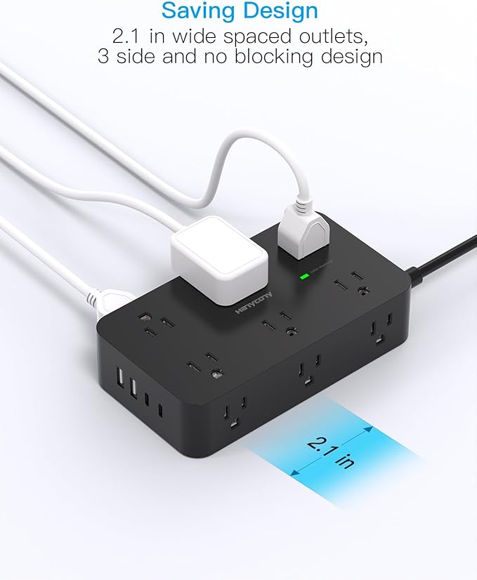 Power Strip Surge Protector with 12 Outlets 4 USB Ports(2 USB C), HANYCONY Black Flat Extension Cord 6 Feet, 1800J, Wall Mount, Desk Charging Station for Office Home College Dorm Room Essentials