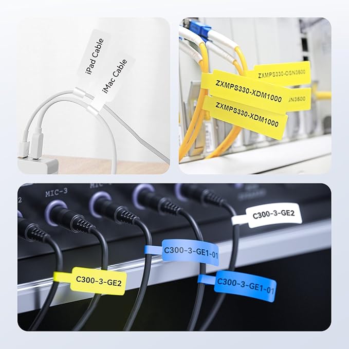 NIIMBOT Cable Label Tape for D110/D11/D101 Label Maker, 12.5 x 109 mm (0.49'' x 4.29''), 3 Rolls for Red Yellow Blue, Thermal Label Tape for Home Office Labeling Tape Replacement