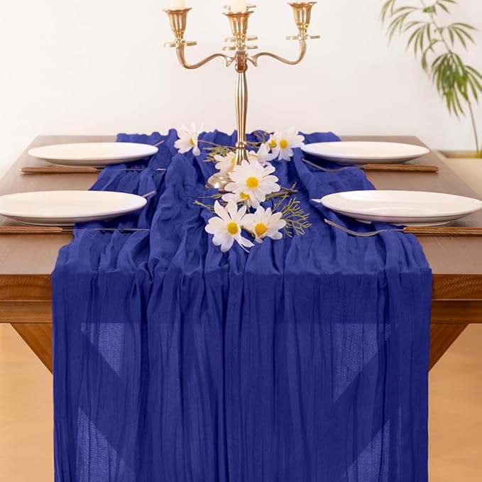 Socomi Royal Blue Fall Thanksgiving Cheesecloth Table Runner Boho Rustic Gauze 120 inch 10FT Cheese Cloth Runner for Wedding Party Baby Shower Birthday Home Decor Holiday Decorations