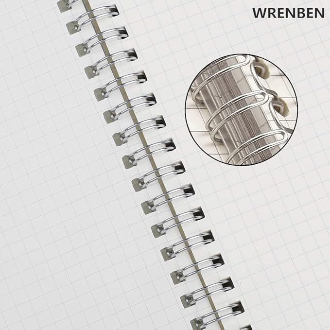 WRENBEN Graph Paper Spiral Notebook 8.5 x 11 Inches 240 Pages, A4 Grid Journal with 120gsm Thick Graphing Paper, Large Math Notebook 1/5 Inch Squares with Water-proof PVC Cover (3 Pack, A4)
