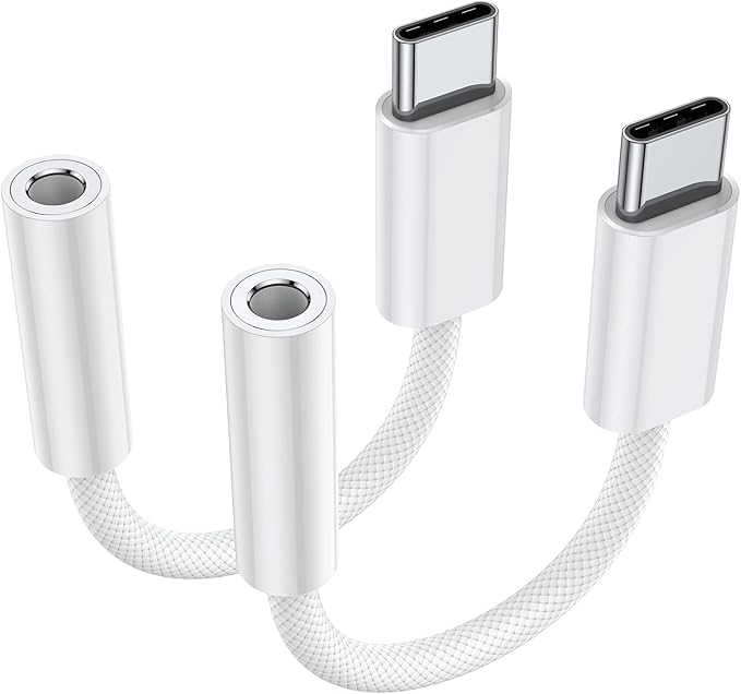 JXMOX USB Type C to 3.5mm Female Headphone Jack Adapter (2-Pack), USB C to Aux Audio Dongle Cable Cord for iPhone 17 Air 16 15 Pro Max, Samsung Galaxy S23 S24 S25 Ultra, iPad Pro, MacBook, Pixel 9 8