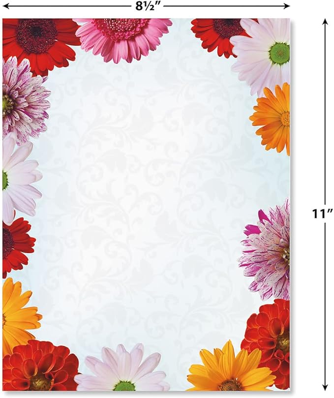 Current Daisy Floral Letter Paper - Spring Stationery Papers With Decorative Daisy Border, Printable Holiday, Wedding & Bridal Shower, & Invitation Sheets, Set of 25, 8 1/2" x 11"