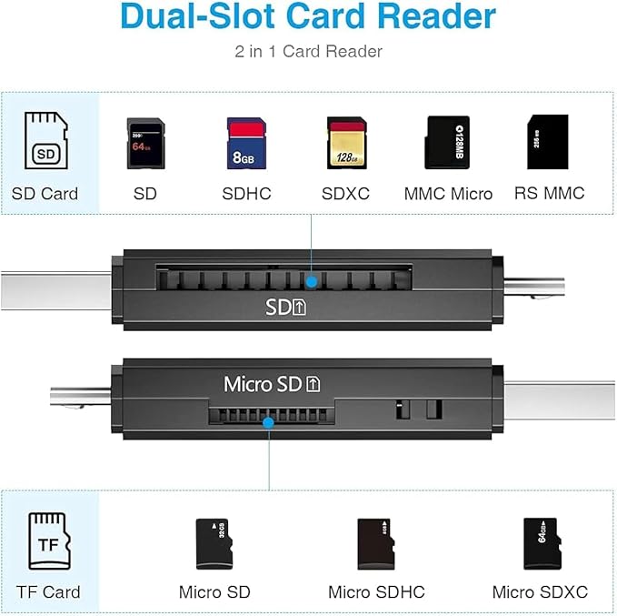 Vanja SD Card Reader USB Camera SD Card Adapter for Micro SD SDXC SDHC MMC UHS-I Cards, Memory Card Reader Support Android/PC/Laptop, Plug & Play