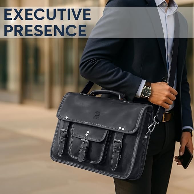 RUSTIC TOWN Leather Messenger Bag for Men - Full Grain Leather Briefcase Laptop Satchel Office Crossbody Travel Bag