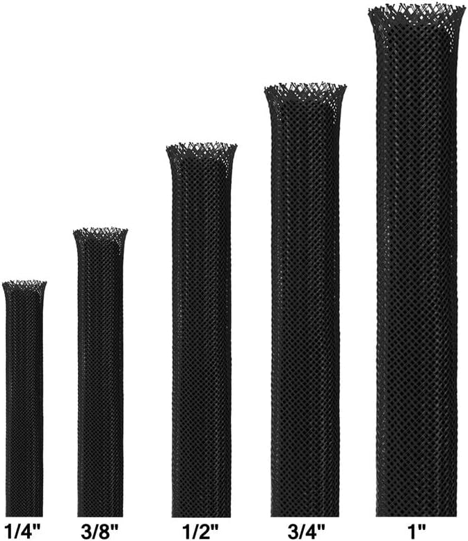 75ft Braided Wire Loom Sleeving Kit,Cable Management Sleeve,Wire Protector Tubing,Cord Organizer Used at Home or Office, to Protect Cables in Automotive, Military, Marine(Black,1/4inch,1/2inch,1inch)