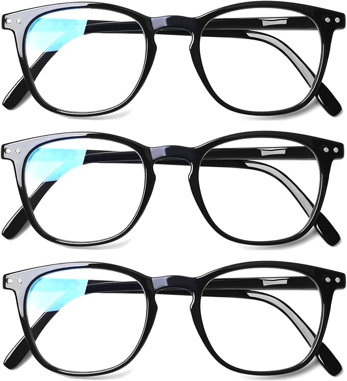 Henotin 3 Pack Blue Light Blocking Reading Glasses,Spring Hinge Computer Readers for Men Women,Anti UV Ray Filter Eyeglasses (3 Pairs Black, 3.50)