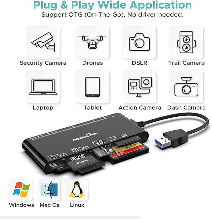 XD Multi Card Reader, SD/TF/CF/Micro SD/XD/MS 7 in 1 USB3.0 Fast 5Gbps Memory Card Reader/Writer/Hub for SD SDXC SDHC CF CFI TF Micro SD Micro SDXC Micro SDHC MS MMC UHS-I Cards,Windows/Linux/Mac OS