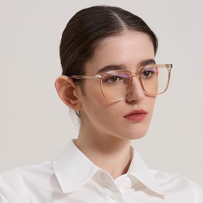 MACJERO Oversized Square Blue Light Blocking Glasses for Women Men, Anti-Fatigue Computer Monitor Gaming Glasses Reduce Eye Strain((transparent Brown)