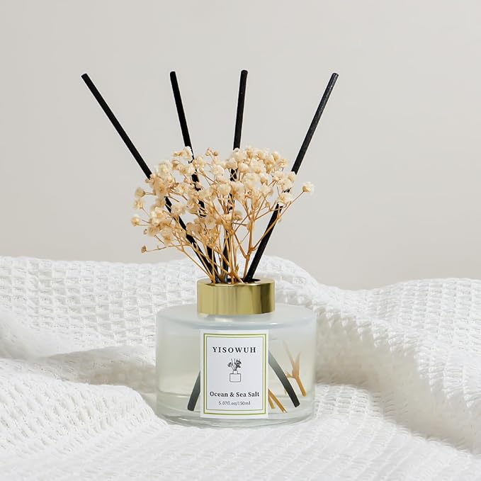 YISOWUH Reed Diffuser Set,5.07 fl oz (150 ml) - Ocean & Sea Salt Oil Diffusers with 8 Reed Sticks,Home Fragrance Reed Diffuser for Bathroom Shelf Decor