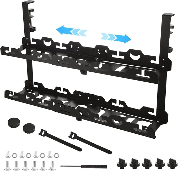 Cable Management Under Desk Tray 15.7-29 inch Under Desk Cable Management Black Extendable Under Desks Cable Managements No Drill Under Desks for Wire Managements
