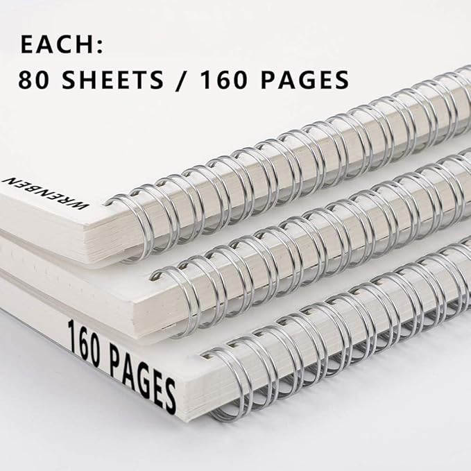 WRENBEN A4 Large Bullet Dotted Spiral Notebooks 8.5" x 11" with 120GSM Thick Paper, Elastic Band and Transparent Cover - 3 Pack Dot Grid Math Notepads for Journaling, Planning (Dotted, A4)
