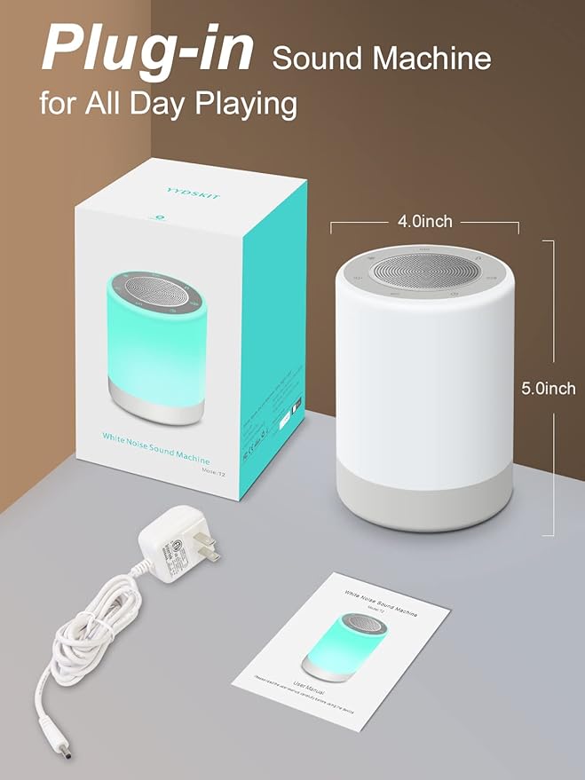 YYDSKIT Sound Machine,White Noise Machine for Baby with Night Light, 32 High Fidelity Sounds,Plug in,5 Timers & Memory Feature, Noise Machine for Baby Kids Adults,Home