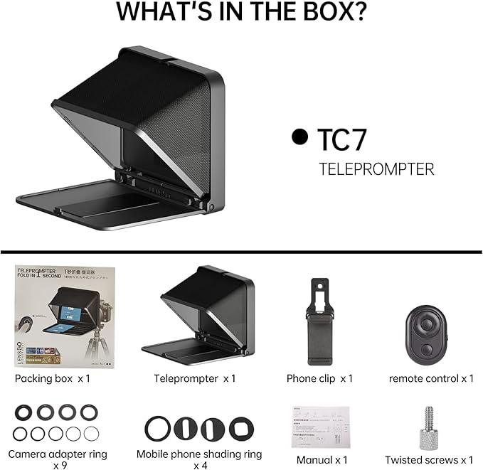 LENSGO Portable Teleprompter for iPad Tablet Smartphone DSLR Camera 7.9'', APP Compatible with iOS & Android System for Online Teaching Vlog Live Streaming Interview (TC7 for phond/ipad/Camera)