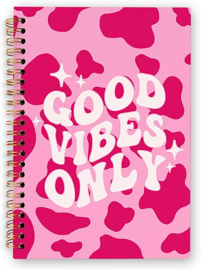 dvhdajed Pink Good Vibes Only Spiral Notebook, Preppy Inspirational Journaling Notebooks, Motivational Spiral Journal for Girls Women, Pink Postive Office School Supplies Gifts, 5.5x8.3 In