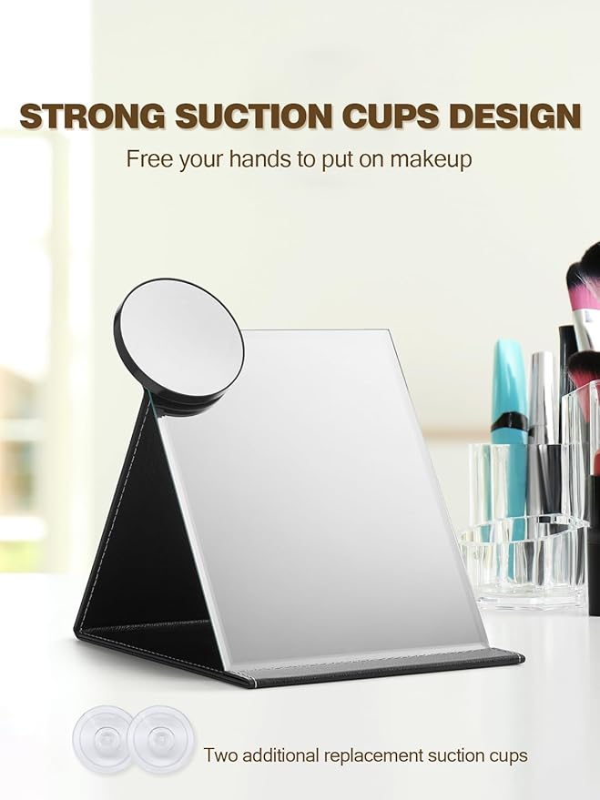 10X Magnifying Mirror with 2 Suction Cups, 3.5 inches Magnified Makeup Mirror and Slant Tweezers,Black,1PC
