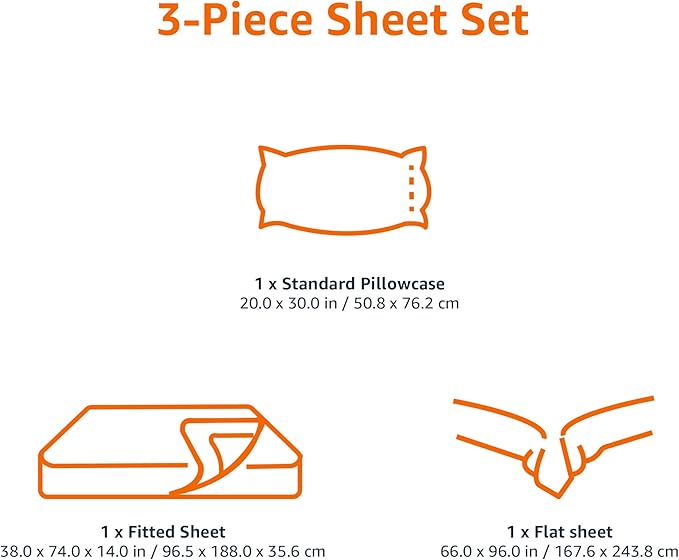 Amazon Basics Lightweight Super Soft Easy Care Wrinkle Free Microfiber 3 Piece Bed Sheet Set with 14-Inch Deep Pockets, Twin, Spa Blue, Solid, Kids, Men & Women Bedding
